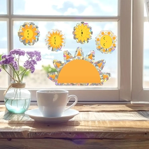 Rainbow prism sun window decals with 5 pieces including large sun and smiling sun shapes