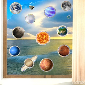 Rainbow sun catcher stickers featuring solar system planets for window glass decoration