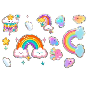Rainbow and cloud decorative glass stickers with holographic silver laser edges