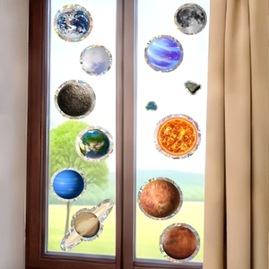 Solar system planet window clings set with holographic rainbow effect for home decor