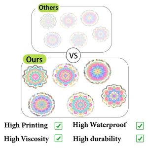 Macro detail of waterproof holographic mandala sticker showing high print quality and texture