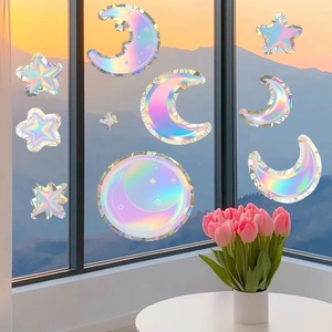 Adesivi per finestre arcobaleno con luna e stelle per decorazioni domestiche in vetro