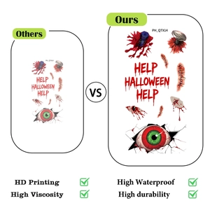 Detail view of scary Halloween wall stickers showing HD printing and waterproof quality
