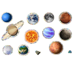 Solar system galaxy window decals set with holographic 3D sun and planet glass stickers