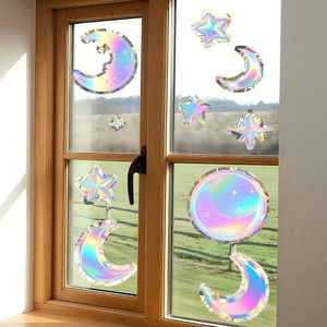 Adesivi olografici per finestre con luna e stelle ed effetto arcobaleno rifratto