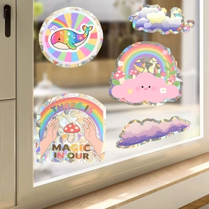 Adesivi per finestre olografici arcobaleno con balena e nuvola per decorazioni