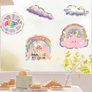 Adesivi per vetrate con balena arcobaleno e nuvola per decorazione casa