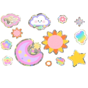 Rainbow prism window film with creative moon star and cloud designs for home decoration