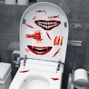 Halloween toilet seat lid sticker featuring scary bloody mouth and wound decals