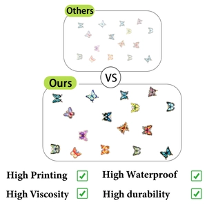Detail of waterproof butterfly stickers showing vibrant printing and strong adhesive quality