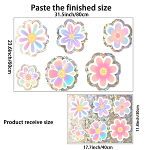 Detail der Größenanordnung für kreative statische Fensteraufkleber mit Blumenmuster