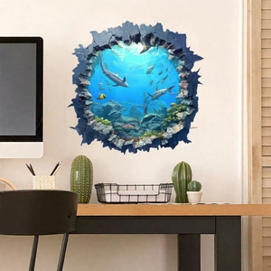 3D Ozean Wandaufkleber mit realistischem Hai und Korallenriff Unterwasserlandschaft