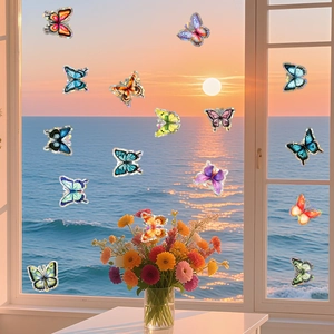 Holographic butterfly window decals with prism effect for glass home decoration set