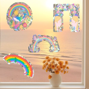 Rainbow whale window clings and static suncatchers for home glass decor