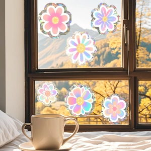6er-Set Regenbogen-Prisma-Blumen-Fensteraufkleber mit 3D-Farbverlauf und Sonnenfängern