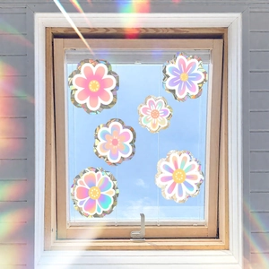 6-teiliges Set florale Regenbogen-Fensteraufkleber für schöne Glasdeko und Lichtbrechung