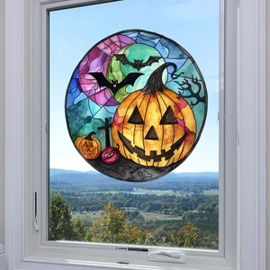 Halloween pumpkin and bat sun catcher window sticker for festive home glass decoration