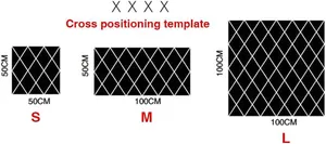 Size chart showing S, M, and L dimensions for diamond acrylic mirror wall sticker templates