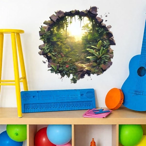 3D broken wall effect jungle landscape wall sticker for creative home living room decor