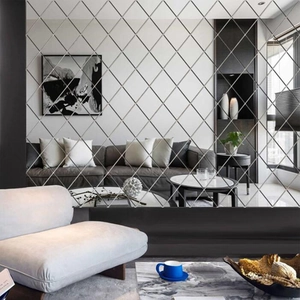 Modern diamond-shaped acrylic mirror wall stickers for living room decor with reflection