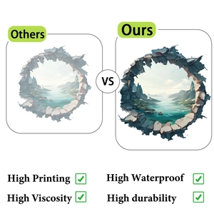 Detail of 3D cracked wall mountain sticker showing waterproof and high-durability texture
