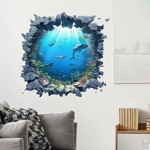 3D ocean shark wall sticker with underwater world effect for living room home decor