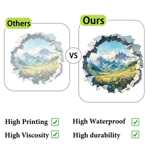 Détail montrant la haute qualité d'impression et le sticker mural paysage 3D