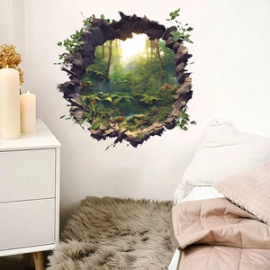 Sticker mural 3D forêt tropicale effet mur brisé pour salon et chambre à coucher