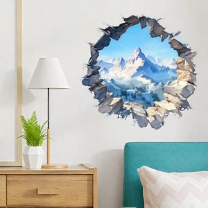 Modern 3D broken wall mountain peak landscape wall sticker for bedroom home decor