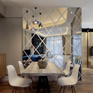Rhombus diamond acrylic mirror wall stickers for modern living room decor