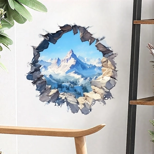 3D snowy mountain wall sticker with broken wall design for minimalist room decor