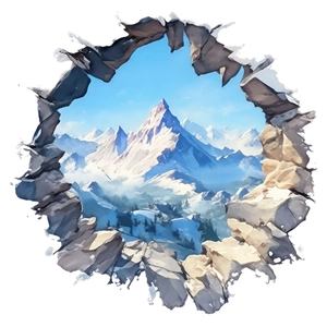 3D snowy mountain wall sticker with cracked wall effect for bedroom home decor