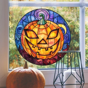 Adesivo per finestra con zucca di Halloween stile vetro colorato decorativo