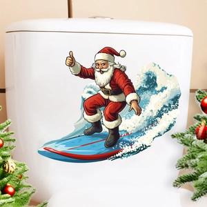 Sticker autocollant Père Noël sur un requin pour réservoir de toilette et déco de Noël