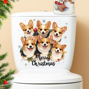 Christmas Corgi Dog Toilet Sticker Waterproof PVC Puppy Wall Decal Merry Christmas Decor For Bathroom Home Decoration