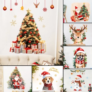 Buon Natale Adesivi da Parete Impermeabili PVC Babbo Natale Albero di Natale Renna Pupazzo di Neve DIY Casa Decorazione Decalcomania