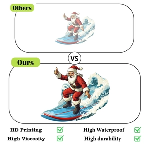 Détail montrant l'impression haute définition et l'étanchéité des stickers de Père Noël