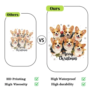 Comparison showing high definition HD printing and waterproof Corgi dog wall stickers