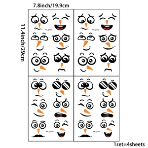 Detail view of 4-sheet snowman DIY sticker set measuring 7.8x11.4 inches for Christmas