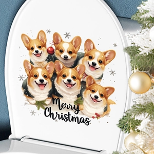 Christmas toilet seat decal with six cute Corgi puppies and Merry Christmas text