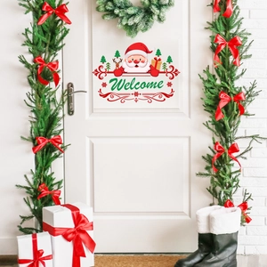 Cartoon Santa Claus Welcome Door Sticker PVC Reindeer Christmas Tree Pattern Waterproof Wall Decal Holiday Home Decoration