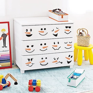 Detail of 12 cute snowman face PVC stickers for Christmas fridge and cabinet decor