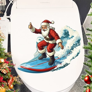 Sticker Père Noël chevauchant un requin pour décoration de toilette et de salle de bain