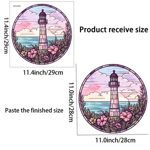 Detail of stained glass lighthouse window film showing product and finished size
