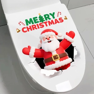 Detailed 3D Christmas Santa Claus wall sticker showing the festive decal on a toilet lid