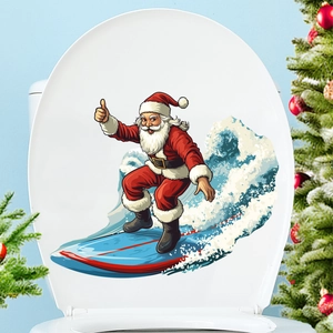 Sticker Abattant Toilettes Père Noël Surf Noël Imperméable PVC Auto-adhésif Décalcomanie de Salle de Bain Décoration Maison