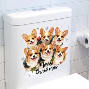 Christmas Corgi toilet lid sticker with Merry Christmas greeting and cute dog design