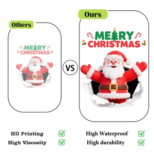 Detail view showing high-definition 3D Santa wall sticker with bright Christmas colors