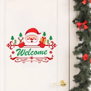 Christmas Santa Claus Welcome door sticker with reindeer and trees for home decor