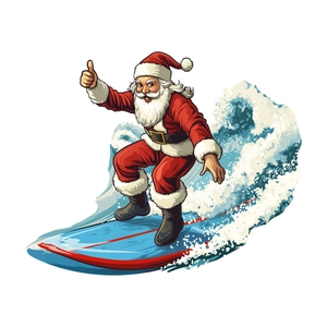 Sticker mural Père Noël sur planche de surf pour salle de bain et décoration de Noël